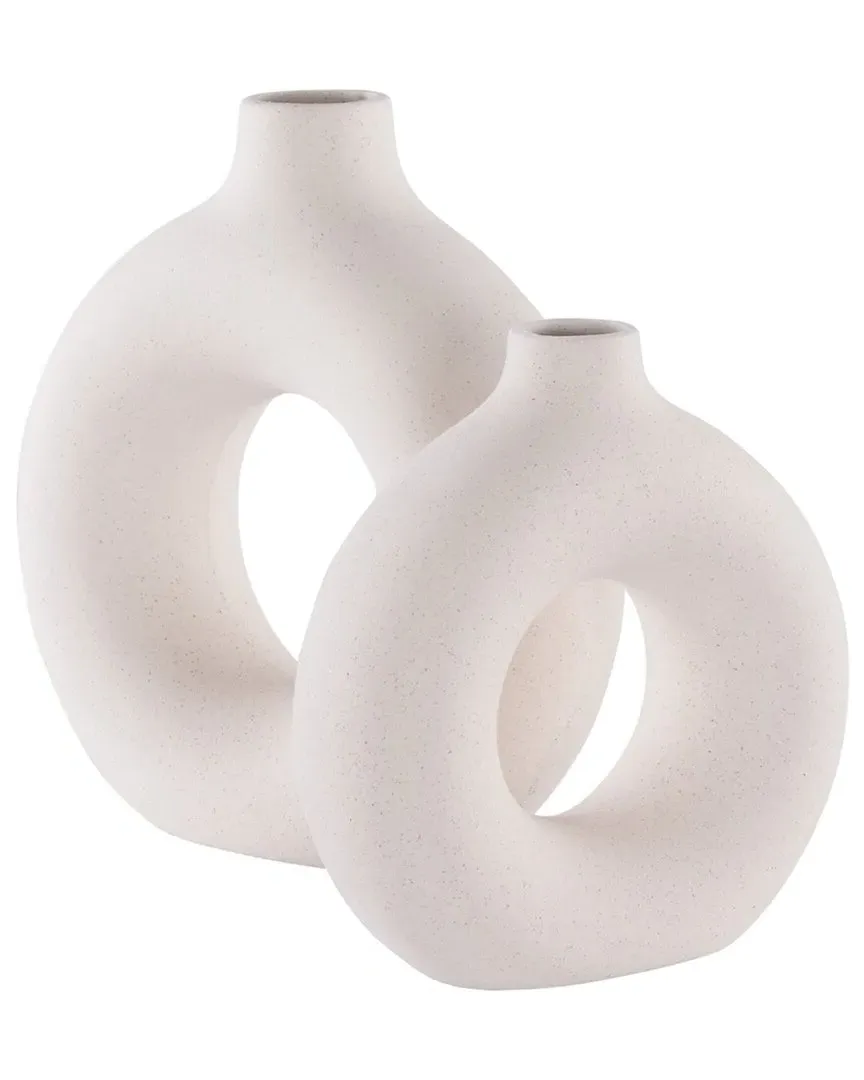 Set of 2 Decorative Vases - Beige, Ceramic