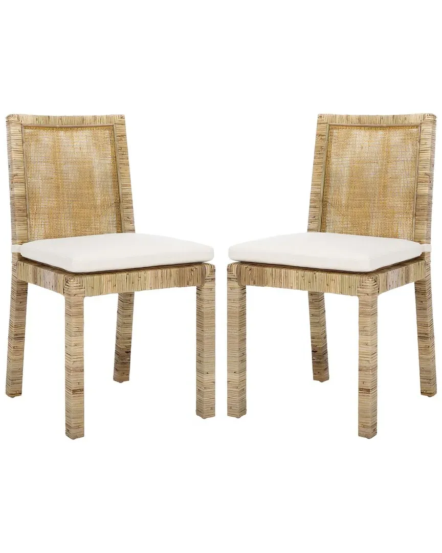 Set of 2 Tojo Cane Dining Chairs with Cushions - White
