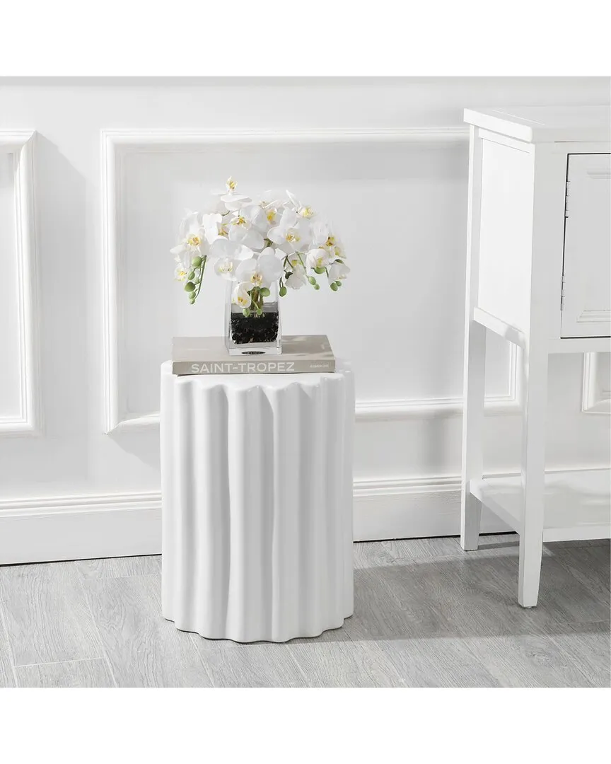 Tulett Garden Stool - White, Glazed Ceramic