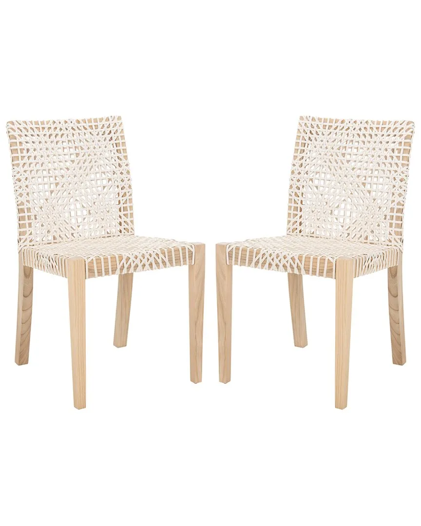 Tyria Set of 2 Leather Dining Chairs - White, Leather