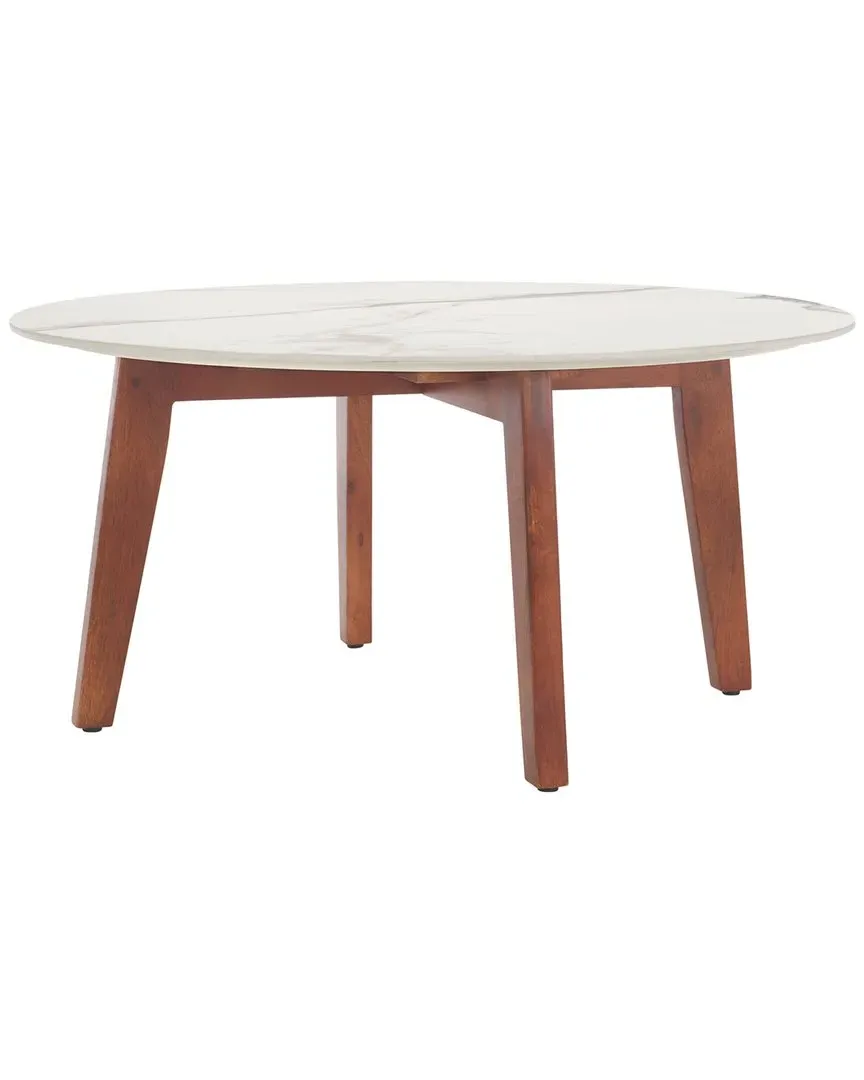 Ulmani Round Coffee Table - White Marble, Walnut image