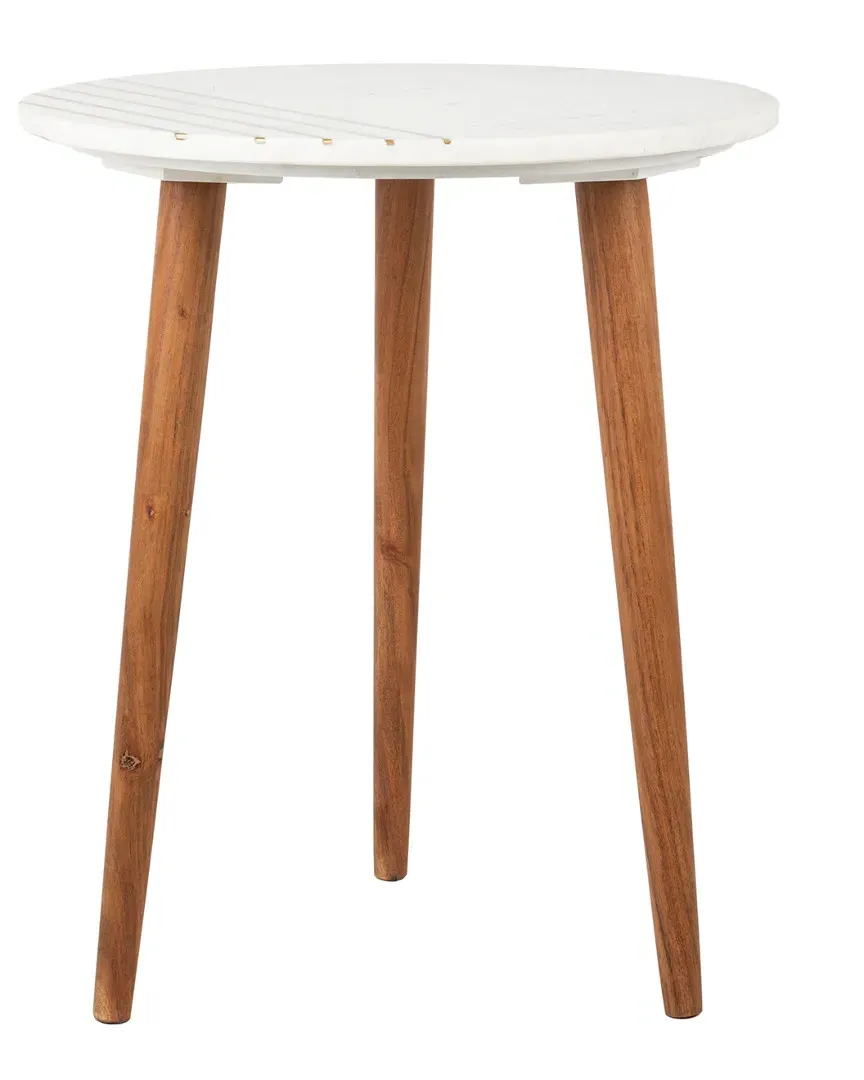 Valerie Round Accent Table - White, Marble image