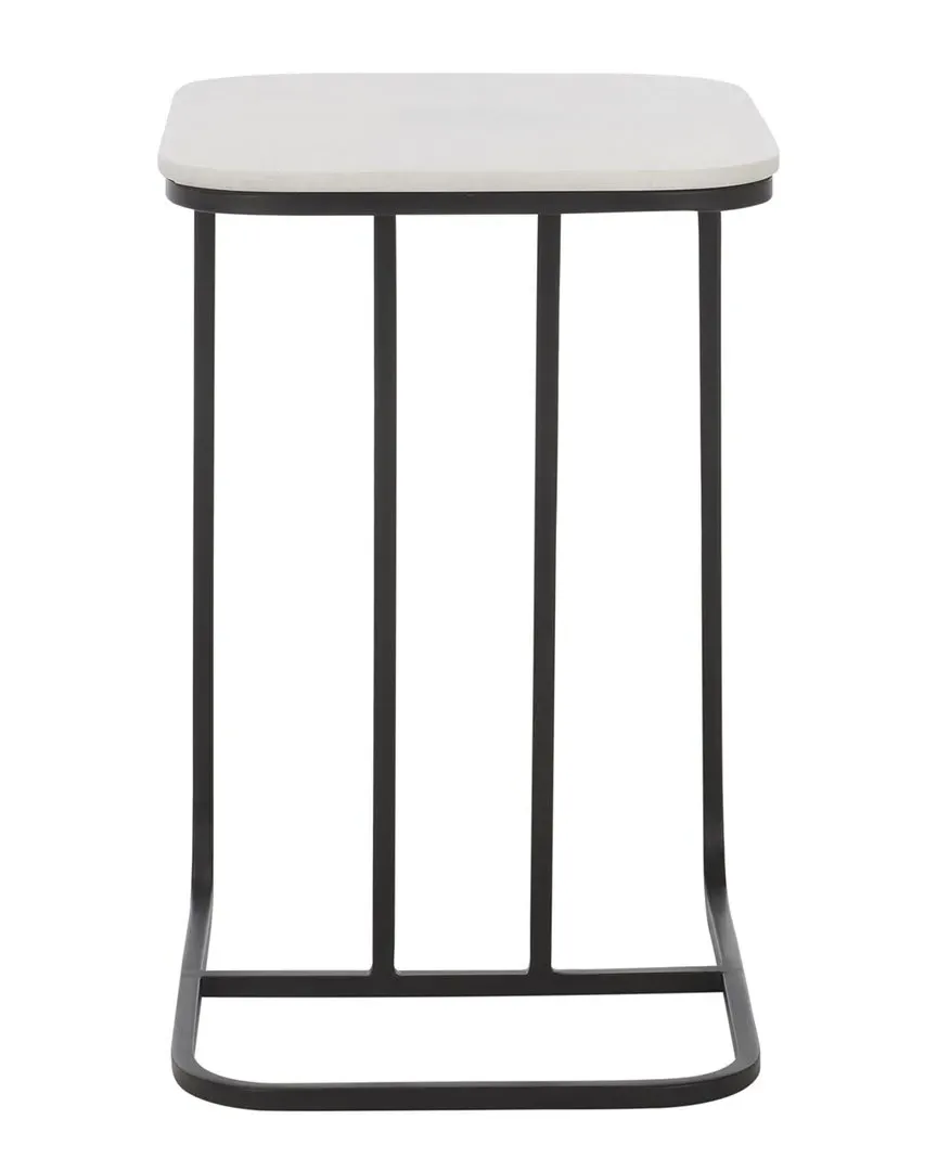 Yenna C-Shaped Accent Table - White Marble, Black Metal image