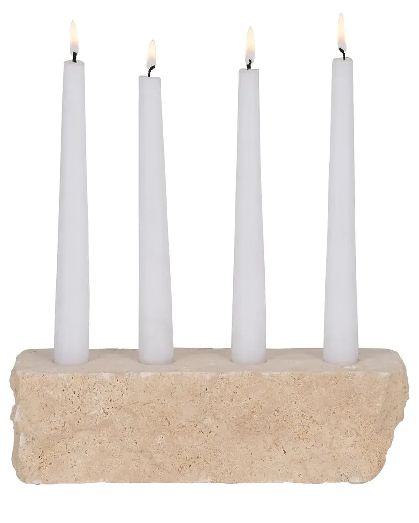 10in Live Edge Travertine 4-Taper Candle Holder - Tan, Stone