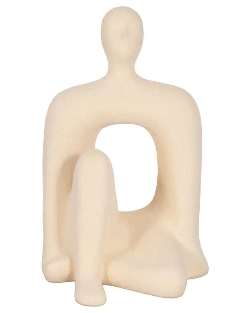10in Sitting Figure with Sand Glaze - Ivory, Stoneware image