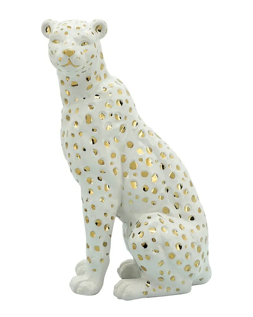 11in Sitting Leopard Figurine - White, Ceramic image