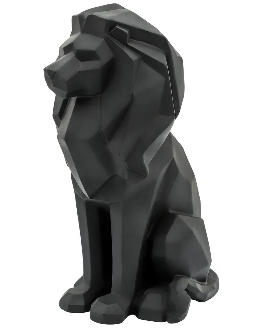 11in Sitting Lion Figure - Black, Polyresin
