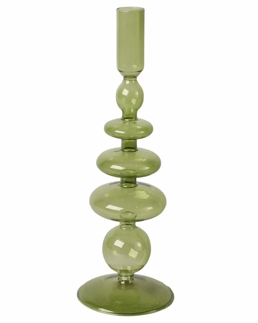 11in Taper Candle Holder - Green, Glass