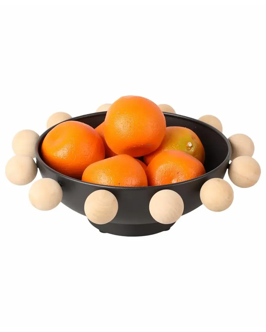 13in Bowl with Large Wooden Knobs - Black, Wood image