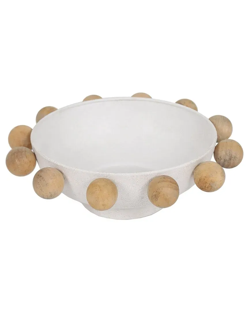13in Bowl with Large Wooden Knobs - White, Wood