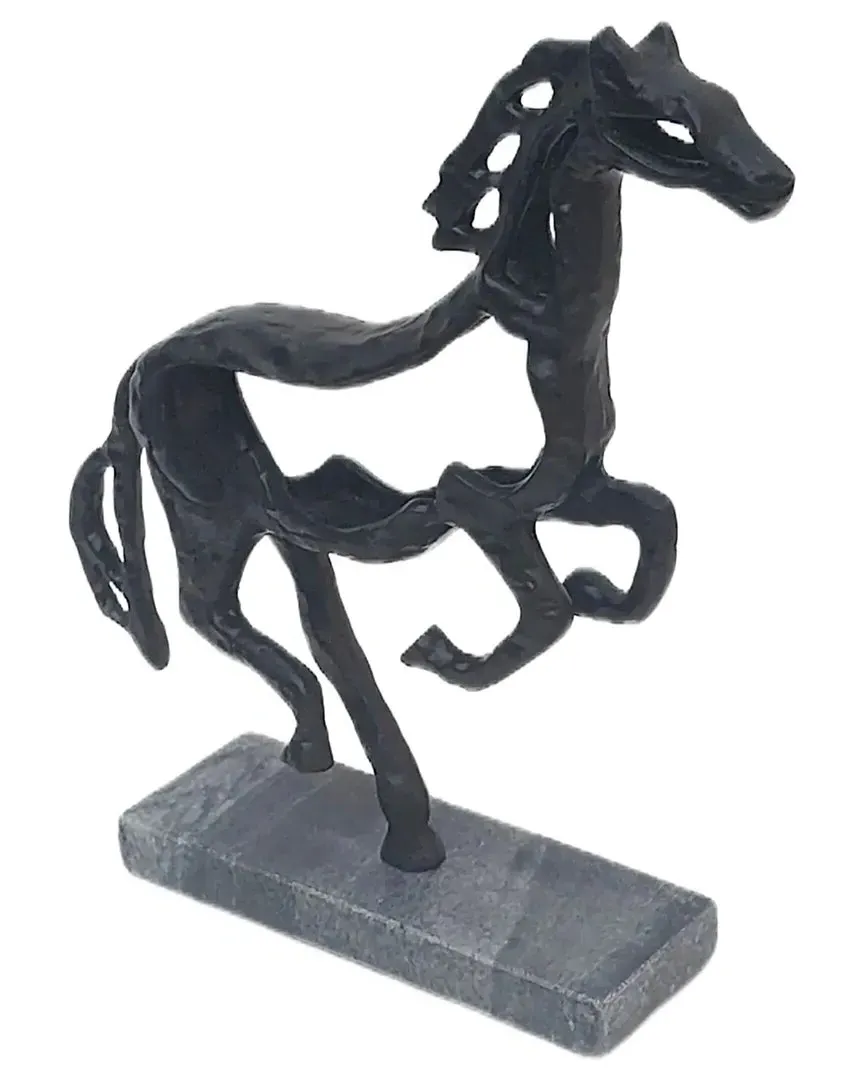 13in Galloping Horse on Marble Base - Black, Metal image
