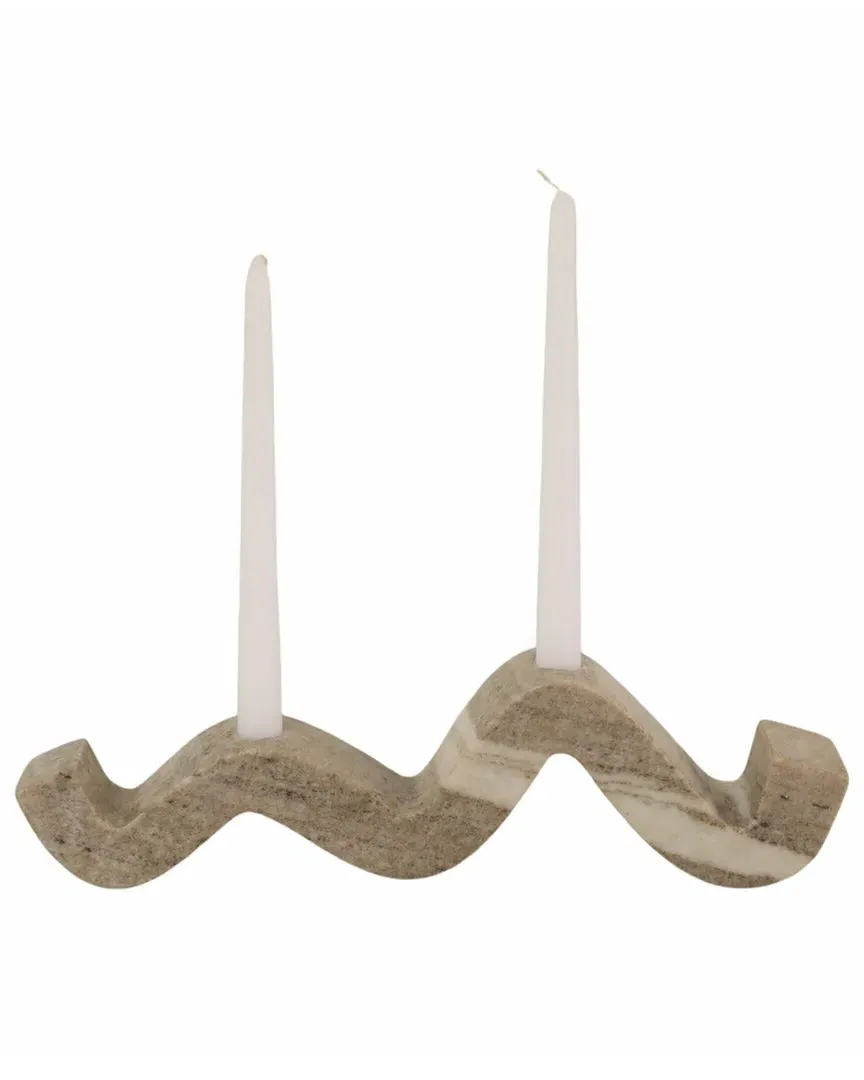 16in Curvy Marble 2-Taper Candle Holder - Ivory, Stone image