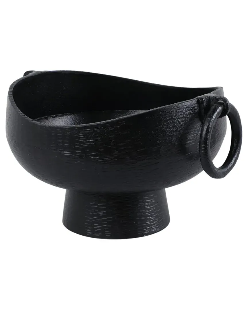 16x13in Metal Pedestal Bowl with Ring Handles - Black image