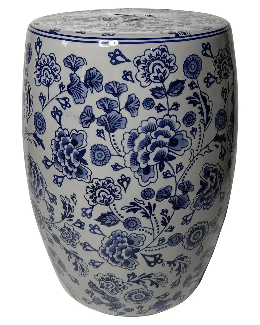18in Hydrangea Chinoiserie Stool - Blue/White, Ceramic image