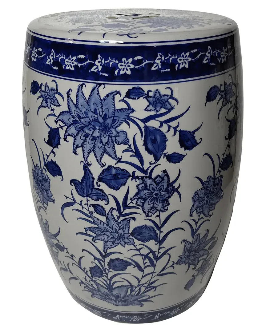 18in Pinwheel Flower Chinoiserie Stool - Blue/White, Ceramic