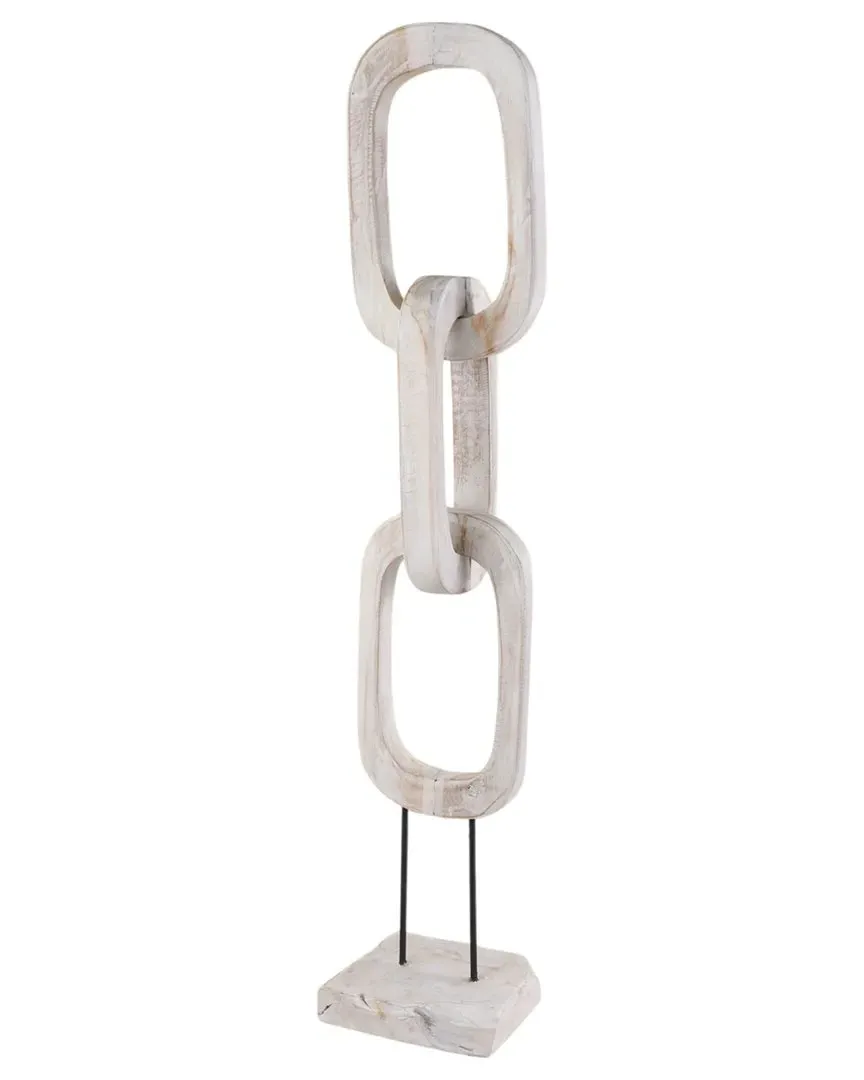 41in Teak Chain Sculpture on Stand - White, Wood