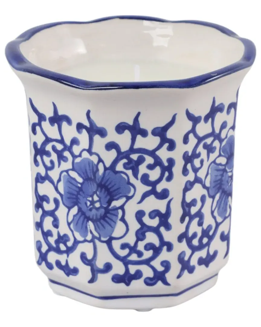 4in 6oz Fluted Chinoiserie Candle - Blue, Stoneware image