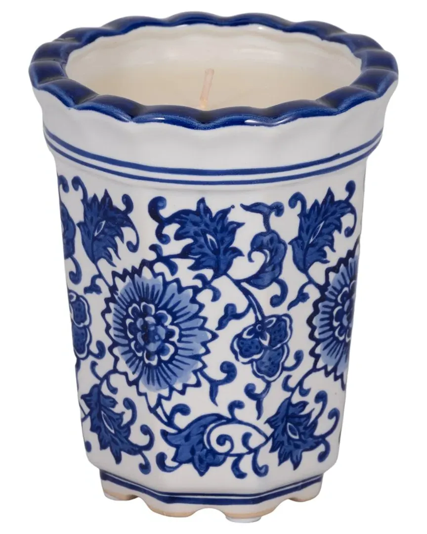 4in 7oz Fluted Chinoiserie Candle - Blue, Stoneware