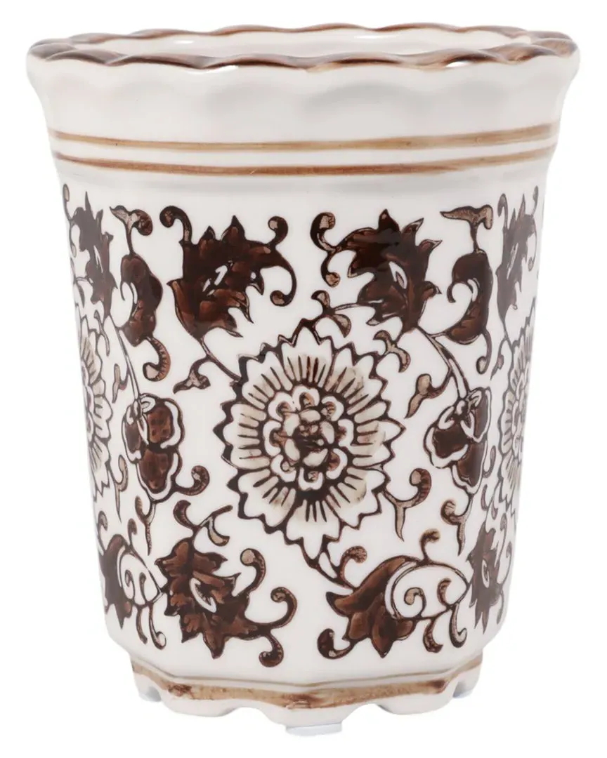 4in 7oz Fluted Chinoiserie Candle - Brown, Stoneware