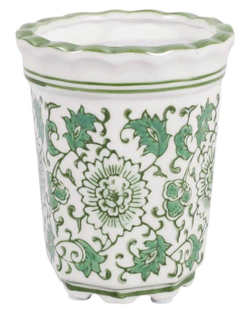 4in 7oz Fluted Chinoiserie Candle - Green, Stoneware