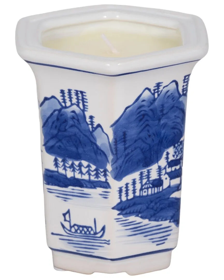 4in Chinoiserie Candle - Blue, Stoneware image