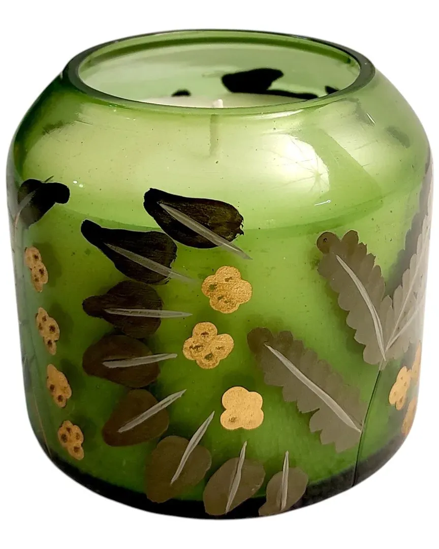 4in Gardenia Floral Pattern Candle - Green, Wax image