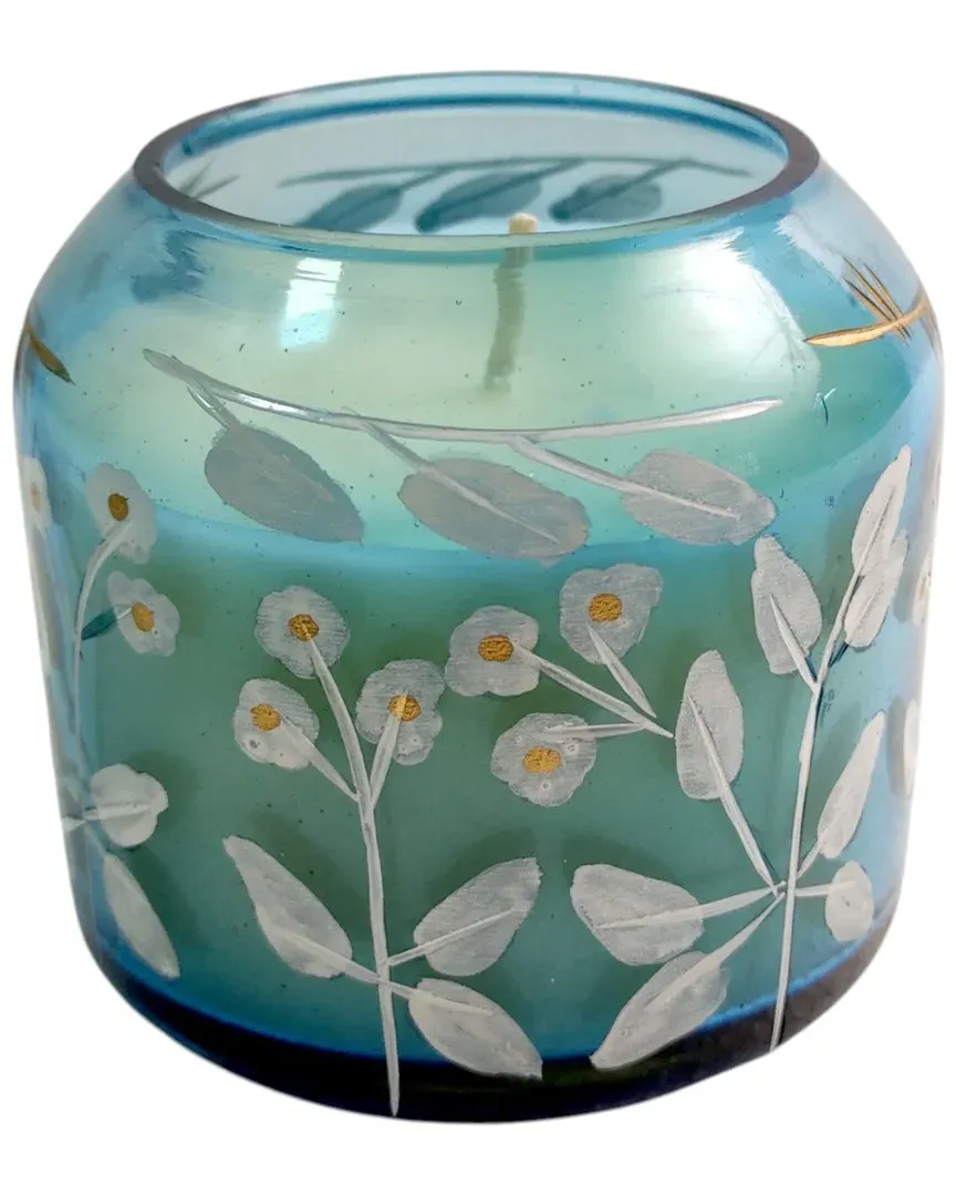 4in Jasmine Floral Pattern Candle - Blue, Wax
