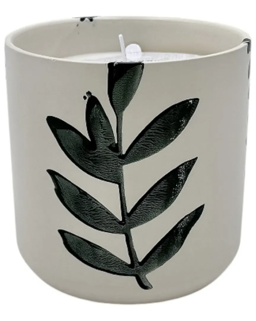5in Blossom Leaf Print Candle - White, Stoneware image