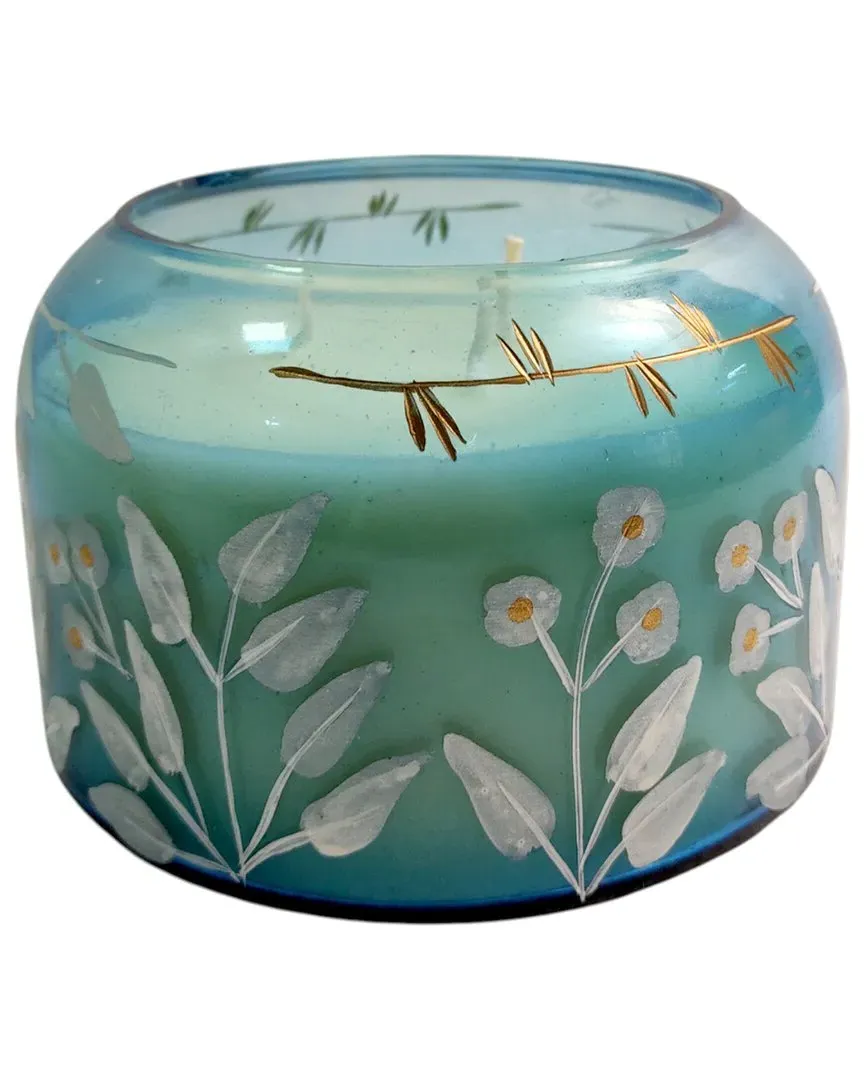 6in Jasmine Floral Pattern Candle - Blue, Wax