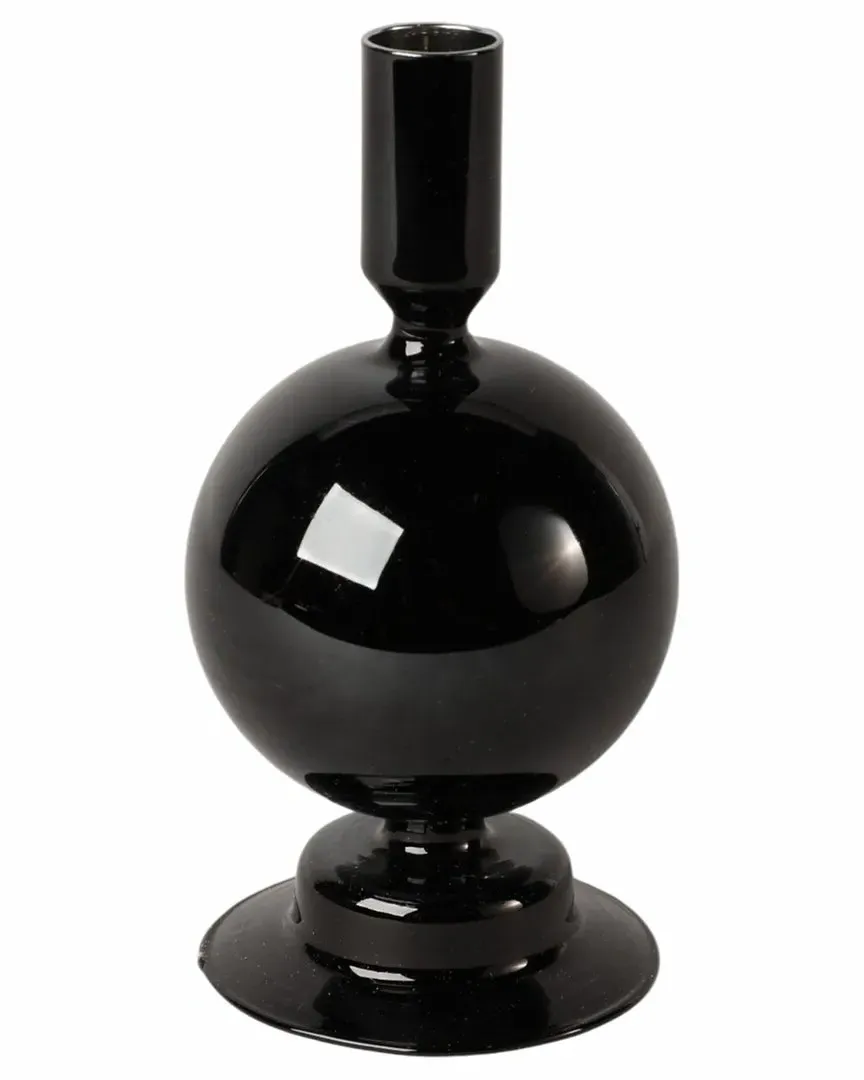 7in Glass Bubble Taper Candle Holder - Black image