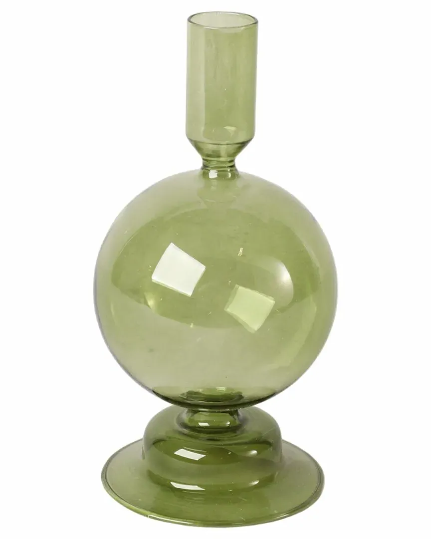 7in Glass Bubble Taper Candle Holder - Green