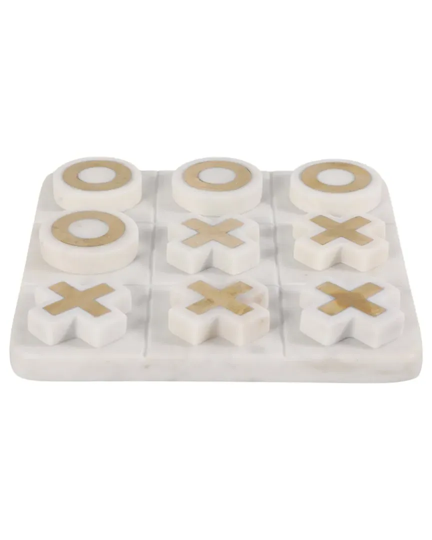 8x8in Marble Tic-Tac-Toe Game - White