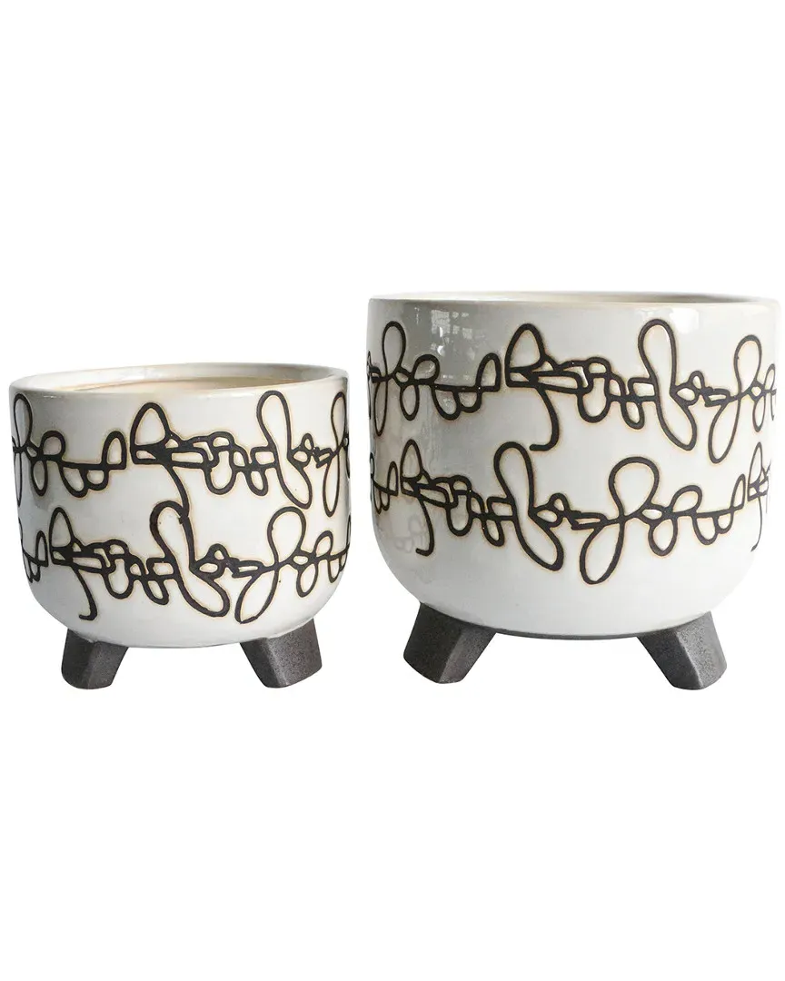 Ceramic Scribbled Footed Planter - Ivory