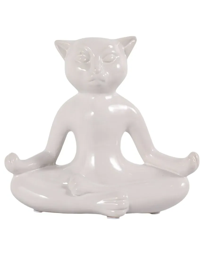 Ceramic Yoga Cat Figurine - White image