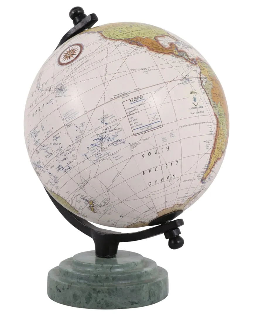 Globe on Ridged Marble Base - Green, Resin image
