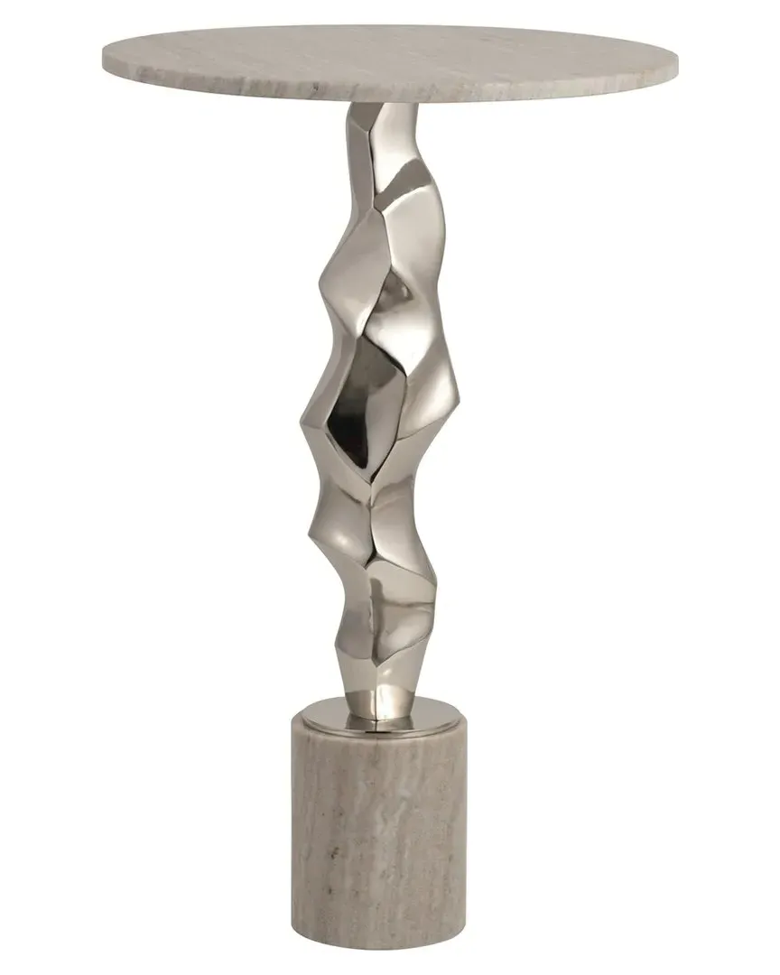 Kashon Marble Top Table - Silver, Aluminum
