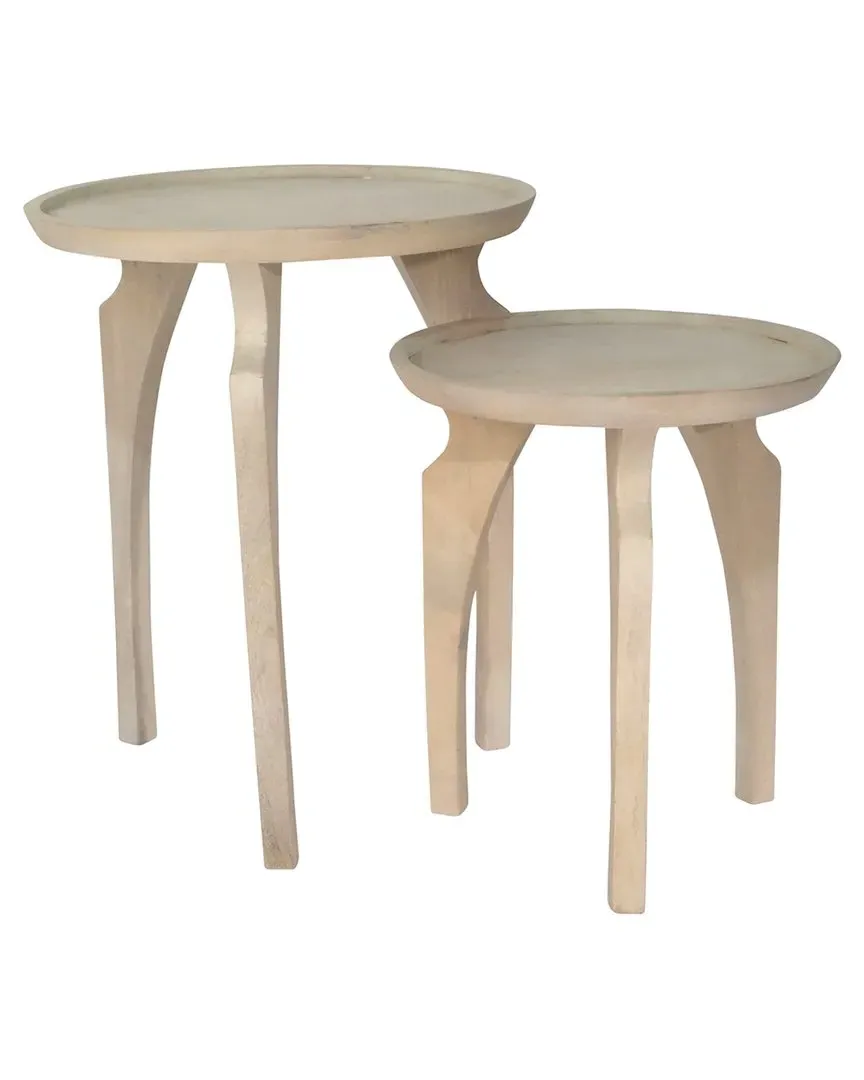 Luvis Carved Wood Accent Tables Set of 2 - White, Mango Wood image