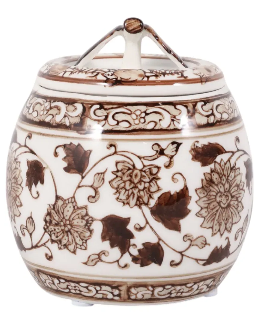 Peony Chinoiserie Lidded Candle - Brown, Stoneware