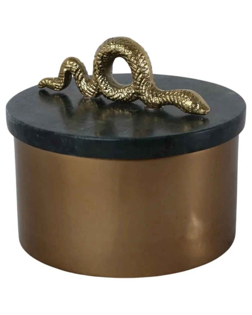 Round Marble & Metal Box with Snake - Green image