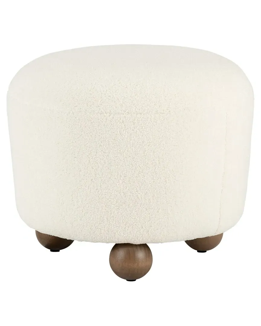 Round Ottoman with Ball Feet - Ivory, Rubber Wood image