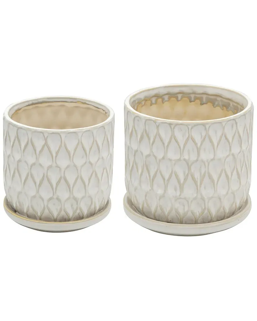 Set of 2 Teardrop Planters with Saucer - White, Ceramic image