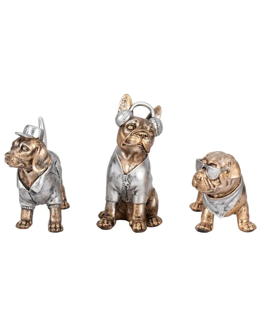 Set of 3 Cool Dogs Figures - Gold, Resin