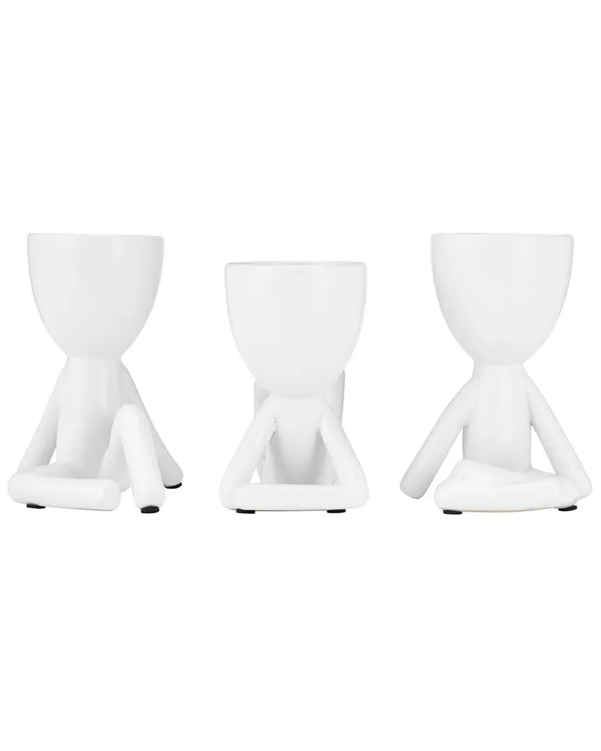 Set of 3 Sitting Humans Figures - White, Ceramic image