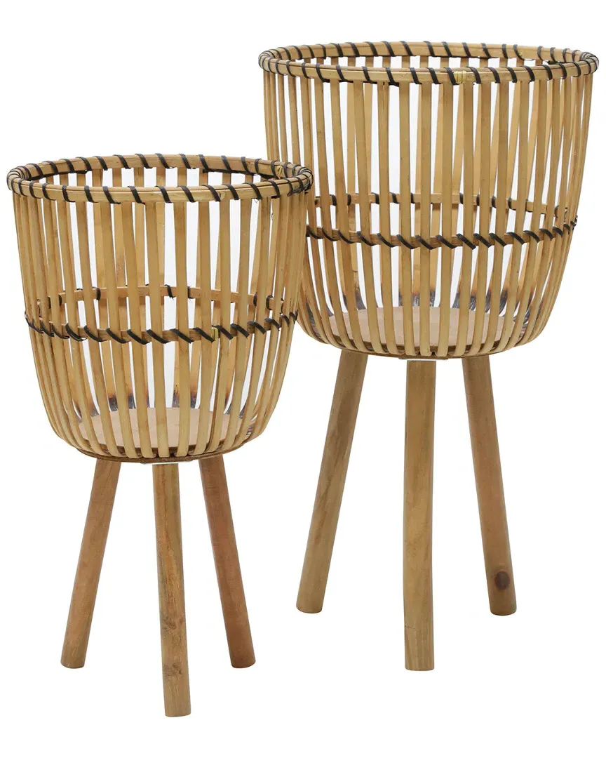 Wicker Footed Planter Set - Brown, Bamboo image