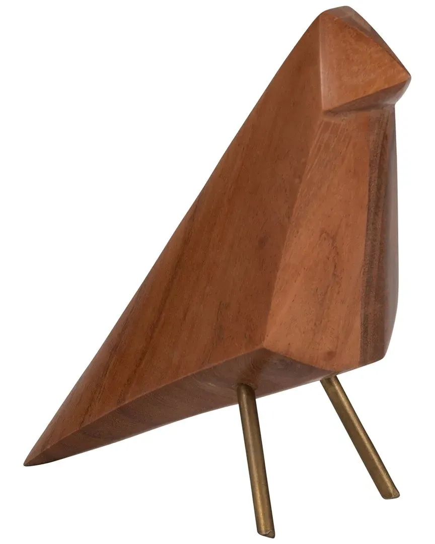 Wood 7in Standing Bird Figure - Brown, Mango Wood