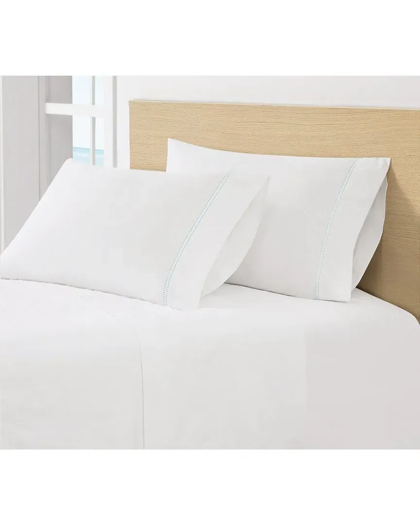 Pick Stitch Cotton Percale Pillowcase Pair - Seafoam