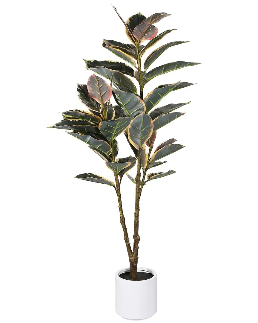 50in Artificial Potted Autumn Rubber Tree - Green