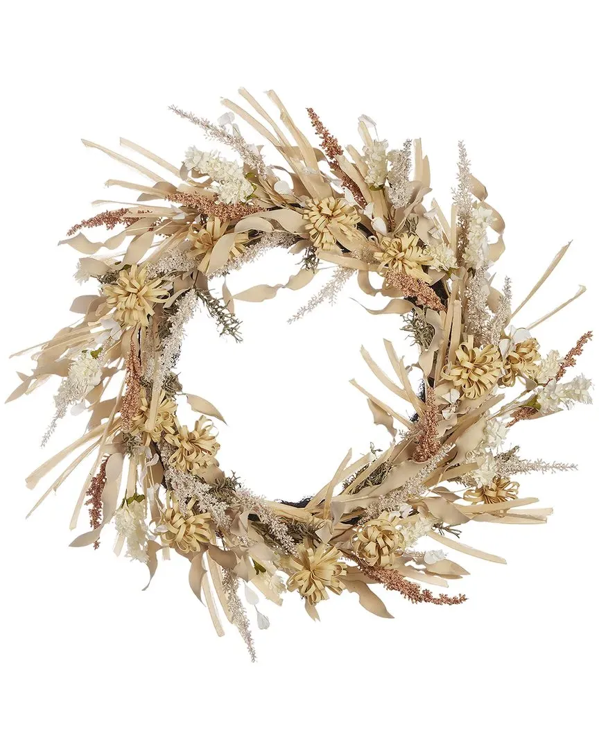 Golden Wild Flower 26in Wreath with Artificial Flax Grass image
