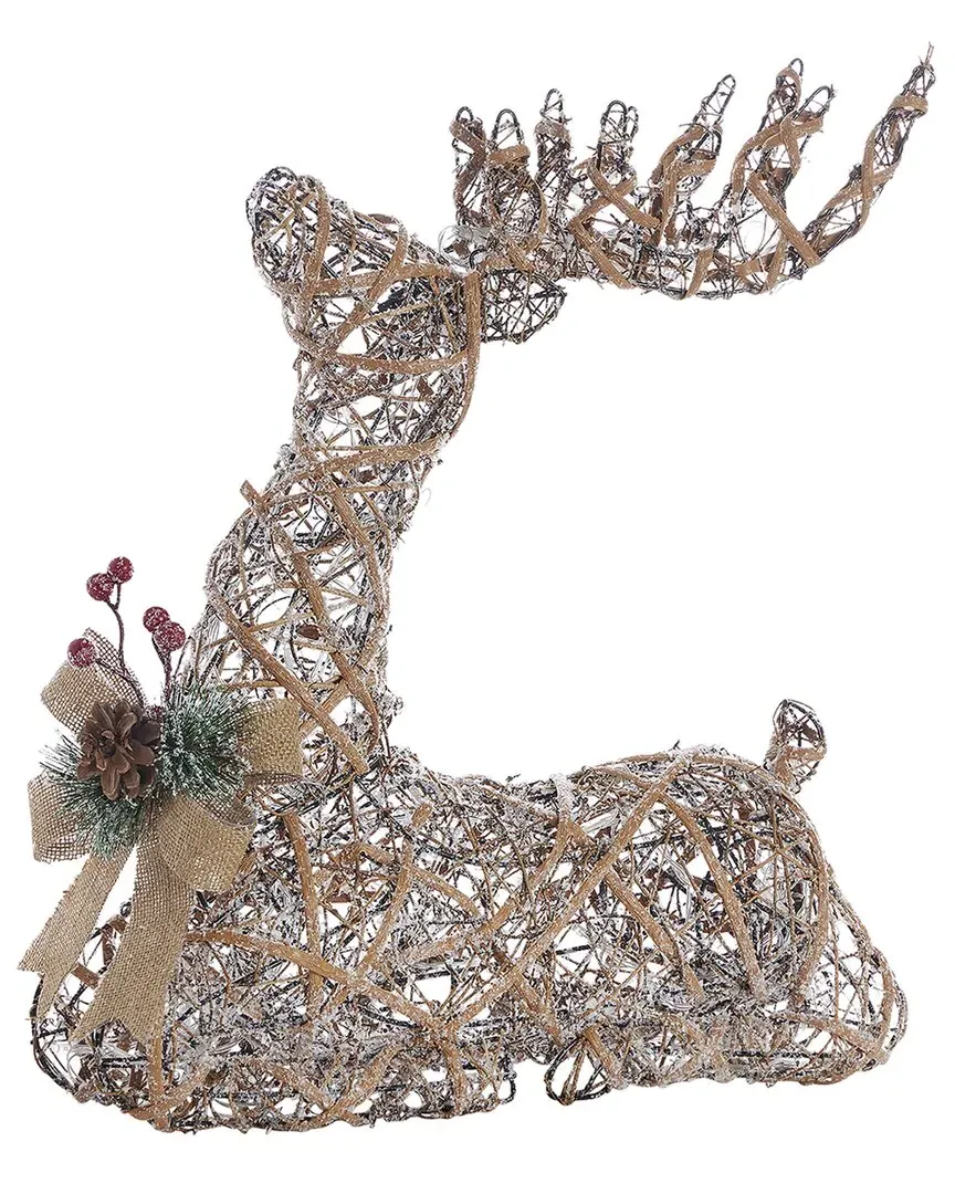 Natural Rattan Sitting Reindeer 21in Pre-Lit - Green