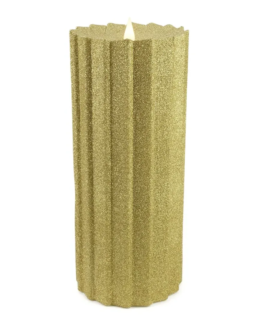 Sutton Fluted Motion Flameless Glitter Candle 4x10 - Gold image